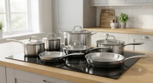Ensemble de casseroles et poêles compatibles avec une plaque à induction