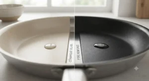 Gros plan sur le revêtement de la meilleure poêle antiadhésive en céramique et PTFE