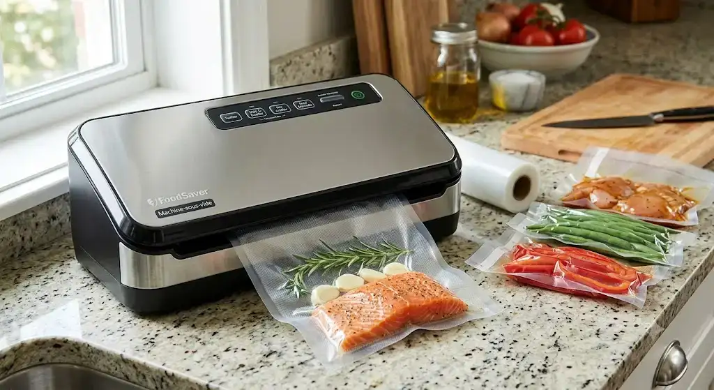 machine sous vide conservation optimale des aliments frais sur un plan de travail de cuisine