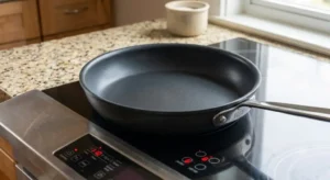 Poêle antiadhésive haute qualité avec symbole induction gravé sous le manche