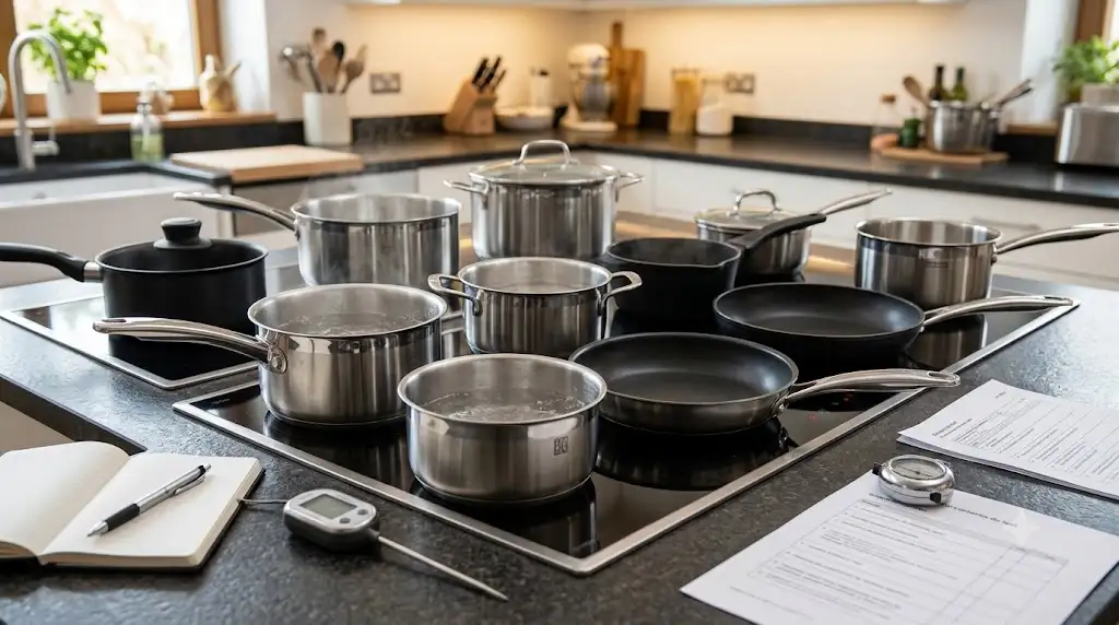 Comparatif complet lors d'un banc d'essai de batteries de casseroles et poêles de grandes marques sur plaque à induction. (test casseroles poêles)