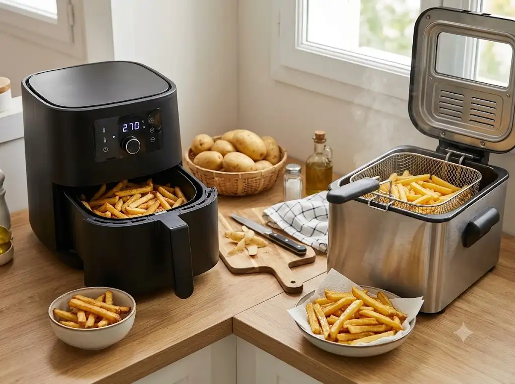 Comparatif entre un airfryer et une friteuse traditionnelle pour la cuisson des frites maison. (airfryer vs friteuse traditionnelle)