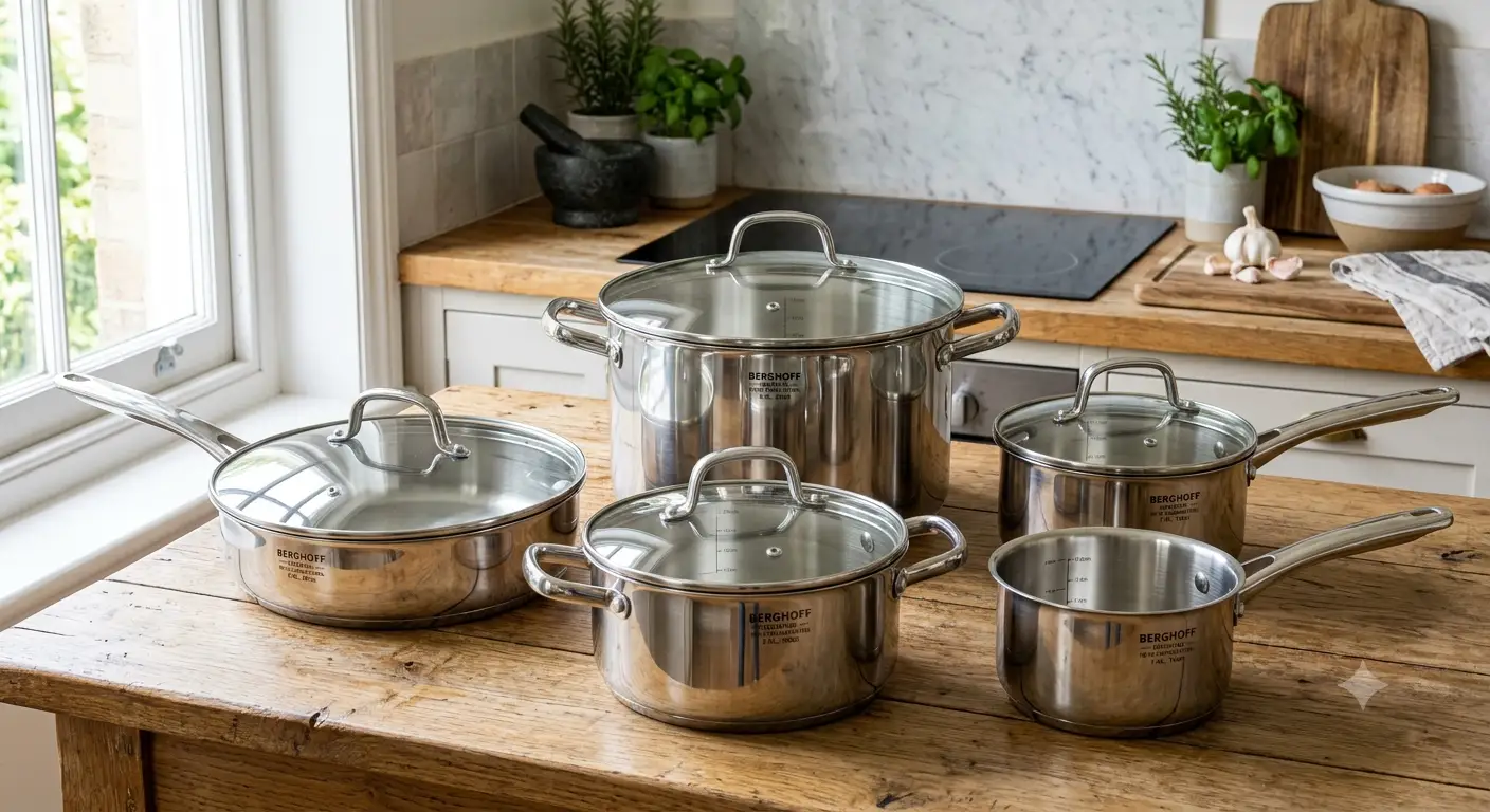 Set pentole 5 pezzi in acciaio inossidabile lucido ideale per cucinare ogni giorno